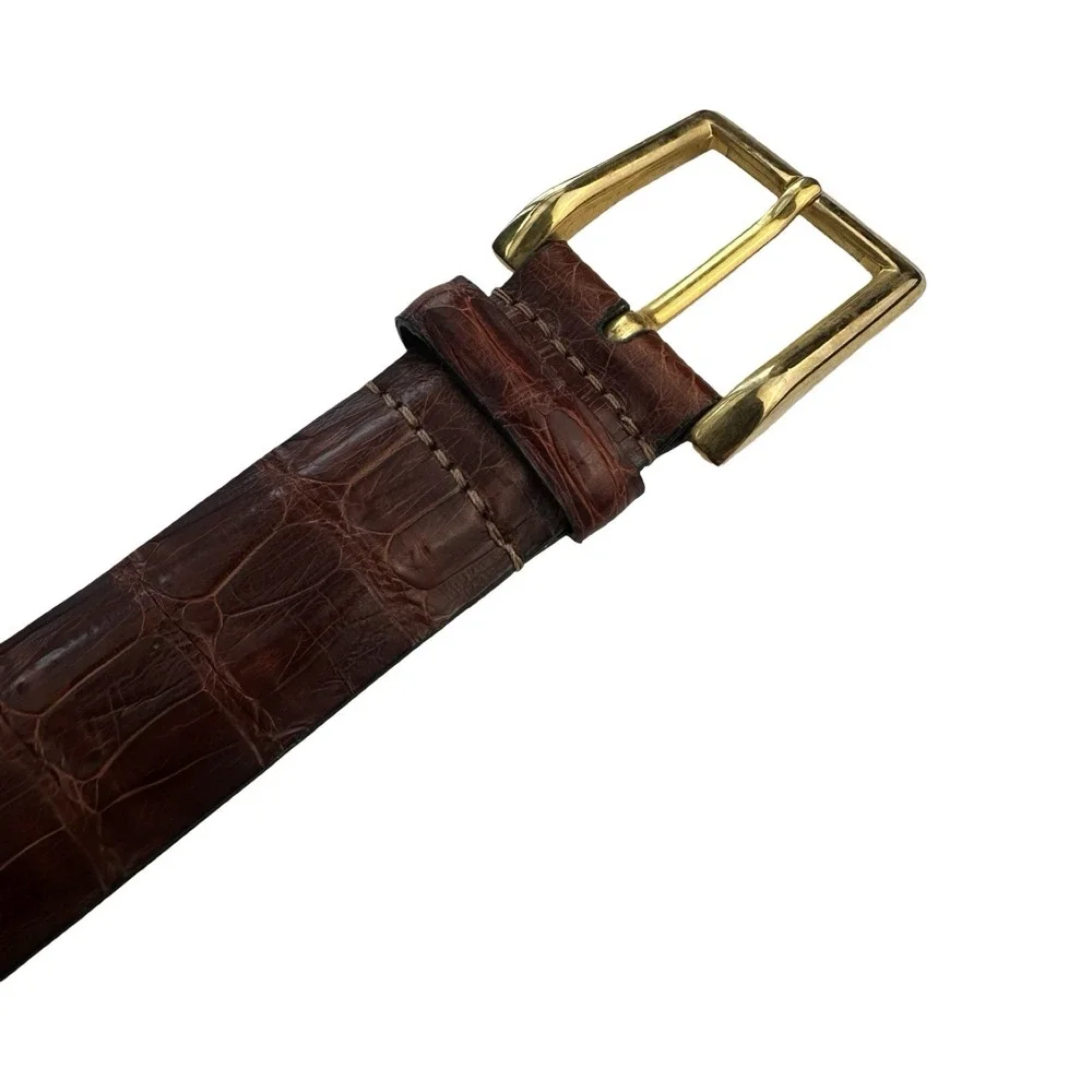 Bespoke Genuine Crocodile Rich Brown Mens Brass Buckle Belt Size 34 NWOT